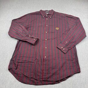 Vintage Faconnable Shirt Mens Large Red Striped Button Up Long Sleeve Cotton 90s